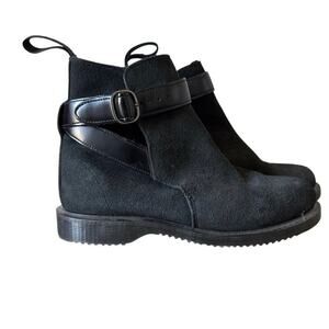 Dr. Martens Teresa Black Suede Leather Buckle Boots Womens Size 5